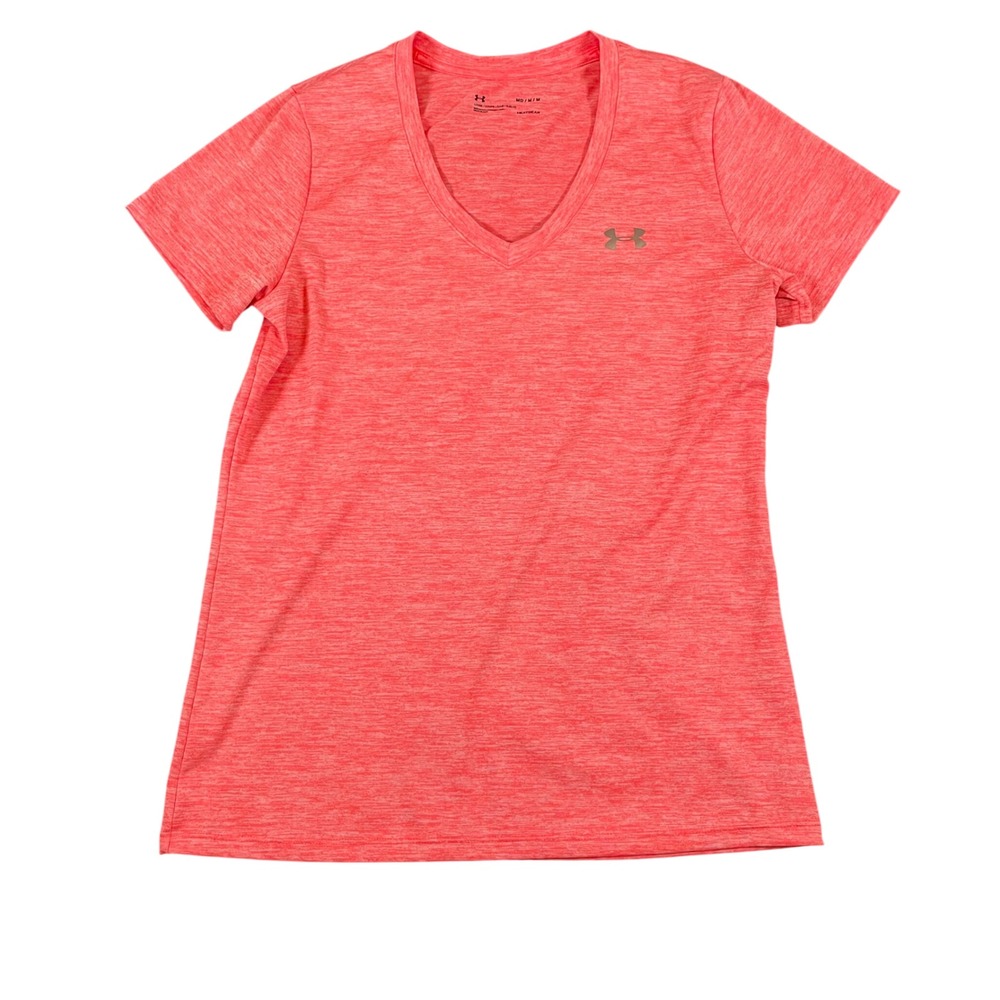 Under Armour Women's‎ Moose Fit Athletic V-Neck Shirt Heat Gear Orange/Pink